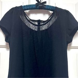 LOFT Black Cotton Shirt with Delicate Lace Details. Size M